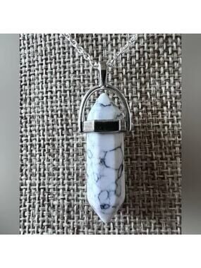 Chakra White Buffalo Natural Stone Pendant 15” .925 Sterling Chain